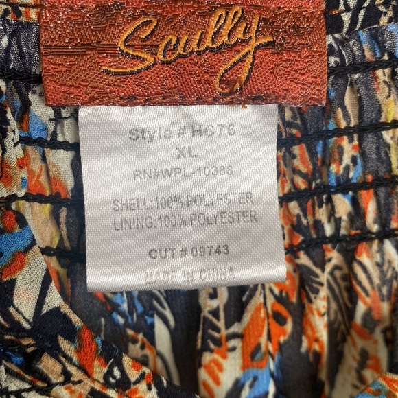 Scully Women's Multicolored Feather Print Sheer Mini Dress Ruffle Trim size XL - Picture 7 of 11
